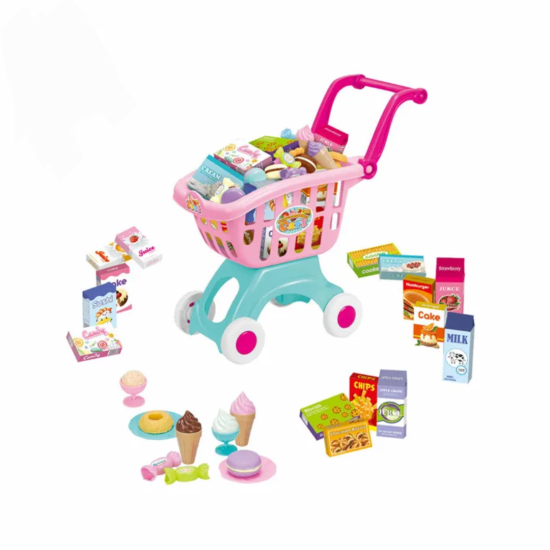 عربة تسوق الأطفال الوردية